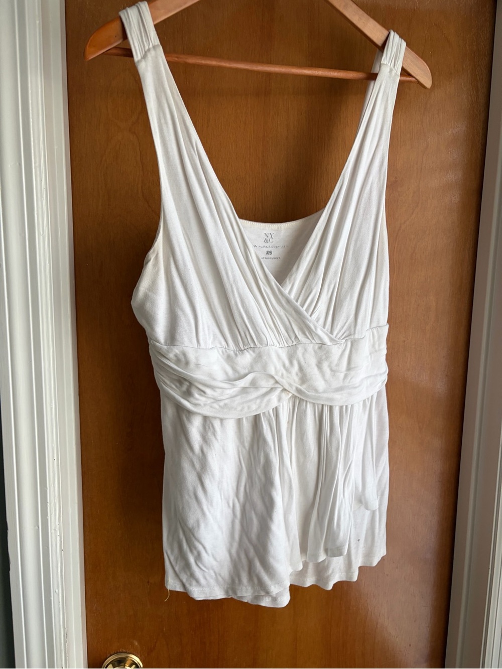 New York & Company White Surplice Twist-Waist Sleeveless Camisole